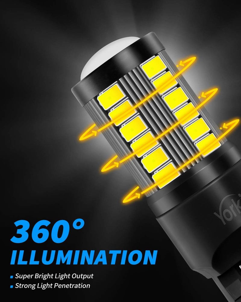 Yorkim مصباح يوركيم 7440 LED أضواء بيضاء ساطعة، مصباح LED T20، مصابيح LED 7443 7441، أضواء W21W، مصابيح 7444 للإضاءة العكسية/الاحتياطية/فرامل - 5730 33 SMD عبوة من 2 - Image 3